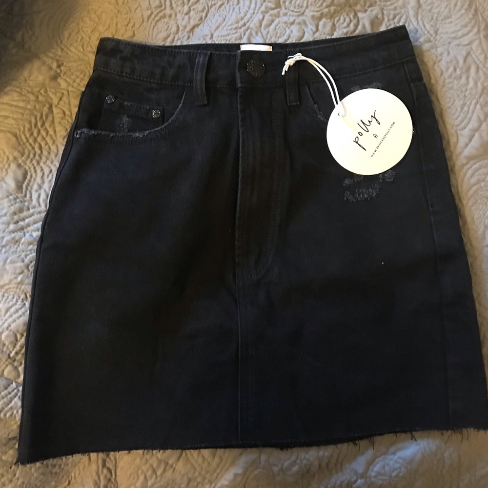Black denim skirt